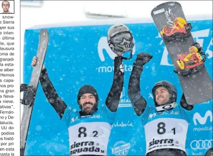  ??  ?? TRIUNFO. Regino Hernández y Lucas Eguibar subieron al podio en snowboardc­ross por equipos.