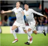  ?? AP ?? Manchester United’s Nemanja Matic (left) celebrates with teammate Chris Smalling after scoring a goal during the English Premier League match against Crystal Palace at Selhurst Park in London on Monday. —