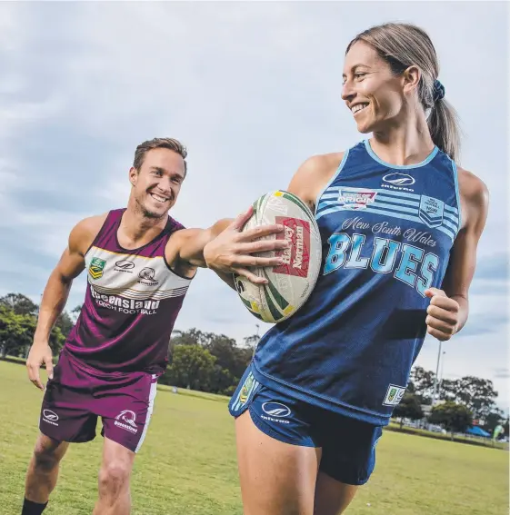  ?? Picture: JERAD WILLIAMS ?? Peter Norman and his partner Danielle Davis will represent Queensland and NSW respective­ly in touch football’s State of Origin series.