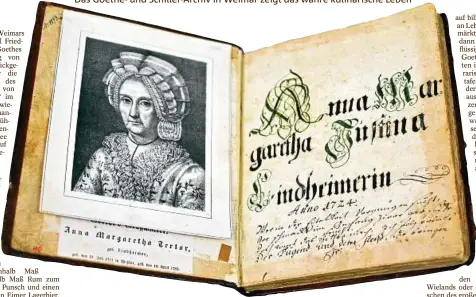  ??  ?? Das Kochbuch von Goethes Großmutter A. M. J. Lindheimer (–) – zu sehen in der Ausstellun­g „Sardellen Salat sehr gut“. Foto: Klassik Stiftung Weimar