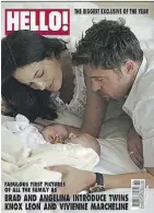  ??  ?? Brad Pitt and Angelina Jolie pose with twins Knox Leon and Vivienne Marcheline, born July 12, 2008.