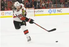  ?? Jaylynn Nash / Icon Sportswire via Getty Images ?? Defenseman Erik Karlsson had 126 goals and 518 points in 627 career games for the Ottawa Senators.