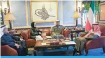  ?? ?? KUWAIT: His Highness the Prime Minister Sheikh received Chairman of the Board of Directors of Kuwait Airways, Abdul Mohsen Salem Al-Faqaan, Vice Chairman of the Board of Directors Dr Amani Khaled Bouresli, and the CEO Ahmad Muhammad Al-Karibani. — KUNA photos