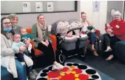  ??  ?? MULTIPLE BIRTH SUPPORT Parents with baby twins are supported with every-day tasks at home through the Multiple Birth Support Program. Pictured above are, L to R, Kim Carey holding baby Franklin Carey, Lorraine Clayton holding baby Reubin Carey, Brianna Wills next to Ava and Quinn Wills (asleep in prams), Clare Mcinerney holding baby Carter Mcinerney and Sue Moore holding baby Evie Mcinerney, with Allan Carey in the background.