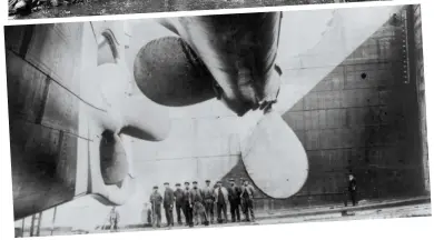  ??  ?? Hard graft: An H&W repair team in 1898, top, and working on Titanic, above, in 1911