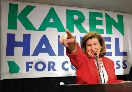  ??  ?? Karen Handel said the Affordable Care Act is the single largest tax increase in her lifetime during a telephone town hall. But we found that’s just not true.