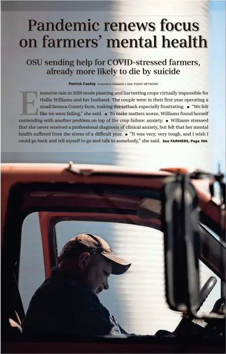  ?? COURTNEY HERGESHEIM­ER/COLUMBUS DISPATCH ?? Earl Lehner harvests and stores soybeans on his farm in Delaware. Ohio State University’s extension office is using a USDA grant to improve mental health services for farmers. A neighbor and fellow farmer recently took his own life.