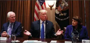  ?? The New York Times/TOM BRENNER ?? “We can’t wait and play games and nothing gets done,” President Donald Trump said Wednesday at the start of a White House meeting on gun violence where he was joined by House and Senate leaders, including Sens. John Cornyn (left), R-Texas, and Dianne...