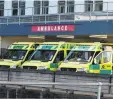  ?? ?? Ambulances queue outside Dunedin Hospital emergency department.