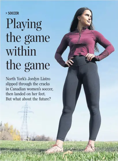  ?? RICHARD LAUTENS TORONTO STAR ?? Gaps exist in the women’s soccer system in this country, particular­ly for players who are 17 or 21 — either preparing to attend or ready to leave college. North York’s Jordyn Listro knows: “It’s weird. You’re just left in a place where you don’t know what to do.”