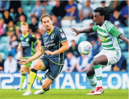  ?? Picture: Ryan Hiscott/JMP ?? Bristol Rovers’ Ed Upson, left, battles for the ball during last night’s game against Yeovil