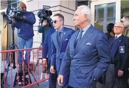  ?? JACQUELYN MARTIN/ASSOCIATED PRESS ?? Roger Stone, a former campaign adviser for President Donald Trump, leaves federal court on Thursday, in Washington, D.C.