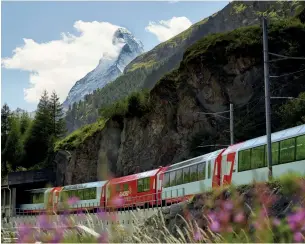  ??  ?? The Glacier Express soon arrives in Zermatt with a unique view of Matterhorn.