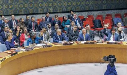  ?? KEYSTONE ?? Il Consiglio di sicurezza dell’Onu durante la movimentat­a seduta diieri