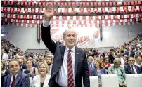  ?? AFP ?? Muharrem Ince waves to supporters during Turkey’s main opposition Republican People’s Party meeting in Ankara.—