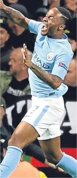  ?? Picture: Getty Images. ?? Raheem Stering celebrates after scoring Manchester City’s opening goal against Napoli.