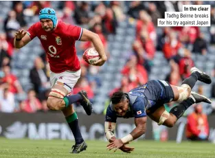  ??  ?? In the clear Tadhg Beirne breaks for his try against Japan