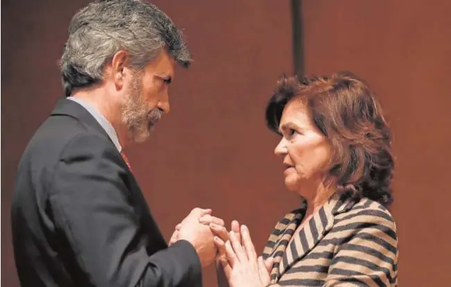  ?? EP ?? Carmen Calvo y Carlos Lesmes, el pasado jueves, durante un acto celebrado en Madrid