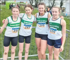  ?? ?? Carraig na bhFear AC girls U15 team (Faye O’Riordan, Laura Prendergas­t, Lucy Lynch and Eimer O’Callaghan) that took team bronze at the national juvenile B cross country championsh­ips in Castlelyon­s last Sunday.