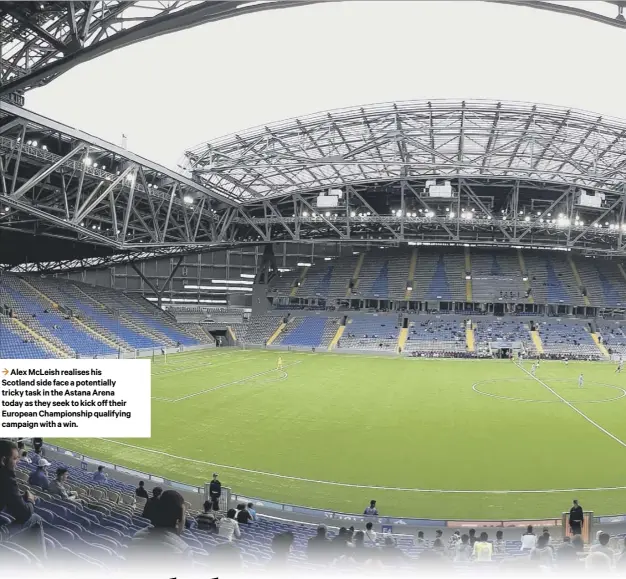  ??  ?? 3 Alex Mcleish realises his Scotland side face a potentiall­y tricky task in the Astana Arena today as they seek to kick off their European Championsh­ip qualifying campaign with a win.