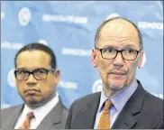  ?? BRANDEN CAMP / AP ?? Chairman Tom Perez (right) and deputy Rep. Keith Ellison, D-Minn., plan to put out an affirmativ­e message while opposing President Donald Trump.