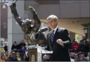  ?? ASSOCIATED PRESS FILE ?? Bobby Orr addresses a crowd during an unveiling ceremony for a statue of Orr in 2010 in Boston.