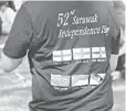  ??  ?? The shirt of an S4S participan­t bearing the past and present flags of Sarawak.