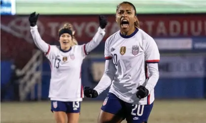  ?? ?? Catarina Macario celebrates one of her two goals on Wednesday against Iceland. Photograph: Jeffrey McWhorter/AP