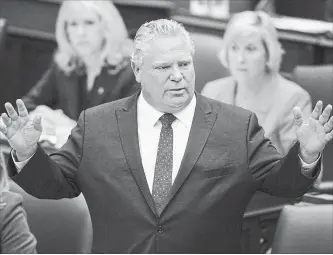  ?? BERNARD WEIL/TORONTO STAR ?? Ontario Premier Doug Ford speaks during question period in Queen's Park on Monday. Ford faced questions over government changes to the province’s sex-education curriculum.