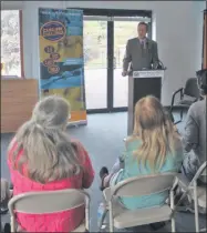  ?? LAUREN HALLIGAN — MEDIANEWS GROUP FILE ?? Bob Radliff, executive director of the Erie Canalway National Heritage Corridor, speaks at a Canalway Challenge event at the Waterford Harbor Visitor Center.