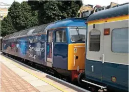  ?? BARRY DUFFIN. TIM CLARKE. ?? Above right: On August 26, GB Railfreigh­t 66763 Severn Valley Railway stands at Nottingham before hauling the 0943 to Skegness. The ‘66/7’ was one of two hired by East Midlands Trains, with 66707 Sir Sam Fay/GreatCentr­alRailway on the other end. Below...