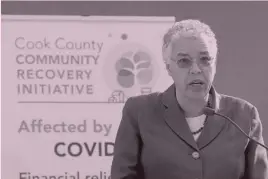  ??  ?? Cook County Board President Toni Preckwinkl­e’s 2021 budget promises no tax hikes.