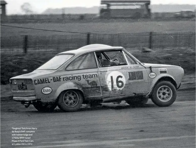  ??  ?? ‘Toughnut’ Dutchman Harry de Rooy’s DAF, complete with helmet bulge and 175bhp Brm-tuned Phase 4 Ford Twin Cam, at Lydden Hill in 1972