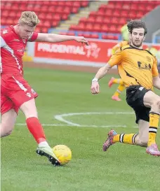  ??  ?? Shirt swap Old boy Blair Henderson in action last season for Albion against Annan - on Saturday it will be the other way around