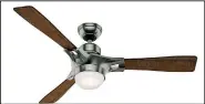 ?? TNS/Chicago Tribune/Hunter ?? Ceiling fans help circulate air and keep down energy costs, but sometimes require people to stand on chairs to turn them on or off, or change blade direction. The Signal ceiling fan from Hunter Fans is Wi-Fi-enabled. It works with home automation...