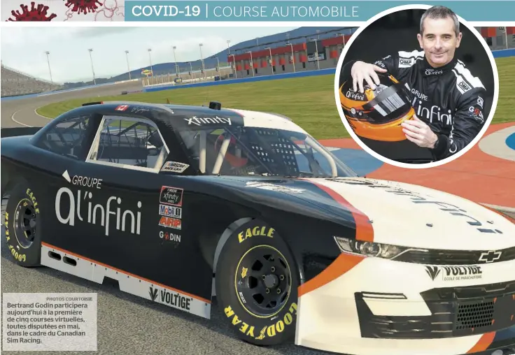  ?? PHOTOS COURTOISIE ?? Bertrand Godin participer­a aujourd’hui à la première de cinq courses virtuelles, toutes disputées en mai, dans le cadre du Canadian Sim Racing.