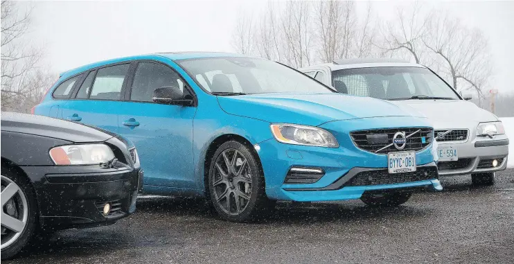  ??  ?? From left, the 2006 Volvo V70 R 6MT, the 2017 Volvo V60 Polestar and the 2004 Volvo V70 R 6MT. Only a handful of Canadians will get to own the Polestar. — CLAYTON SEAMS/DRIVING.CA