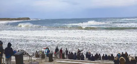  ??  ?? In the last hour or two of daylight, big waves come splashing on the shore and as the sun sets, the Penguin Parade begins. Photos by JOROS RAZON