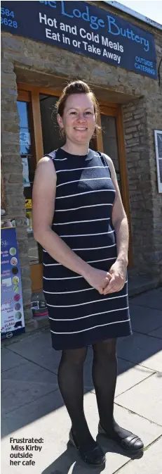  ??  ?? Frustrated: Miss Kirby outside her cafe BECKY Kirby fears rising parking costs will deter more customers from visiting her cafe in Ludlow.
Shropshire Council is planning to extend pay and display hours in the historic market town.
Miss Kirby, 34, who...