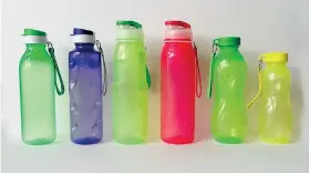  ??  ?? Line up of Atlas water bottles