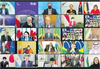  ?? THE ASSOCIATED PRESS ?? A video image shows world leaders, including Prime Minister Justin Trudeau, taking part in the White House Climate Leaders Summit via video conference on Thursday.
