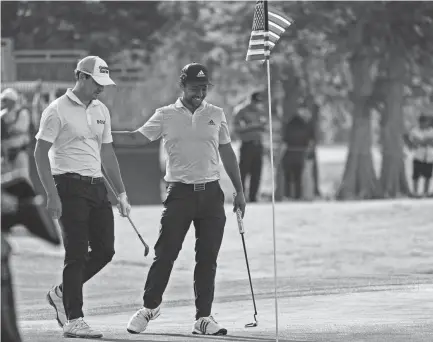  ?? ANDREW WEVERS/USA TODAY SPORTS ?? Xander Schauffele, right, and Patrick Cantlay react on the 17th green during the first round of the Zurich Classic of New Orleans Thursday in Avondale, La.