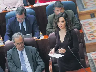  ?? EFE / CAM ?? La presidenta de la Comunidad de Madrid, Isabel Díaz Ayuso, ayer en el Pleno.