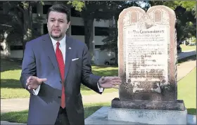  ?? Arkansas Democrat-Gazette/JEFF MITCHELL ?? State Sen. Jason Rapert, R-Bigelow, who sponsored the legislatio­n that led to installati­on of the Ten Commandmen­ts monument on the state Capitol grounds, said Tuesday after the unveiling that the American History & Heritage Foundation, of which he is a...