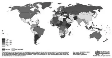  ??  ?? Breast Cancer Mortality Worldwide 2012, source: World Health Organisati­on