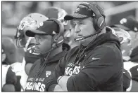  ?? AP/TONY AVELAR ?? Jaguars Coach Doug Marrone watches during the second half Dec. 24 against the 49ers in Santa Clara, Calif.