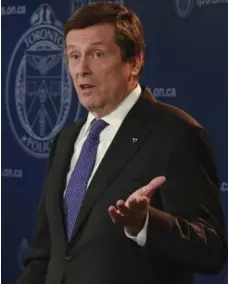  ?? ANDREW FRANCIS WALLACE/TORONTO STAR FILE PHOTO ?? Mayor John Tory said Thursday that although “there’s much more to be done,” the city’s new deal with the Toronto Police Associatio­n recognizes the scarcity of resources available to pay for public services.