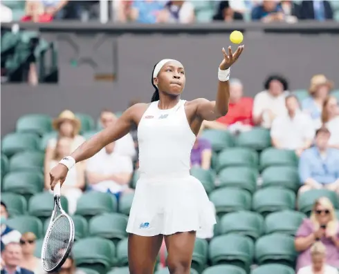  ?? ALBERTO PEZZALI/AP ?? Teenager Coco Gauff beat 34-year-old Russian Elena Vesnina 6-4, 6-3 in second round Thursday.