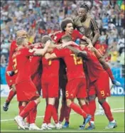  ?? AP ?? ■ Belgium players celebrate Nacer Chadli's matchwinne­r against Japan during their R16 match in RostovonDo­n on Monday.