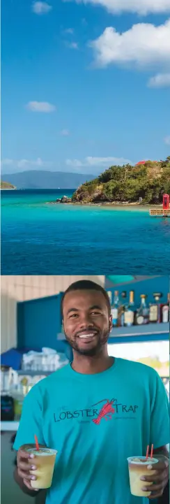  ??  ?? Clockwise from top: Marina Cay boasts a fuel dock, general store, and bar; Audrey snorkels off Marina Cay; Kisawn serves Painkiller­s in Anegada.